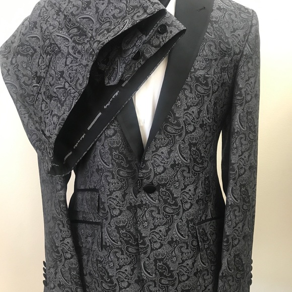 Grey jacquard luxury cashmere and silk tuxedo with matching pant. Made in Italy - Picture 7 of 7